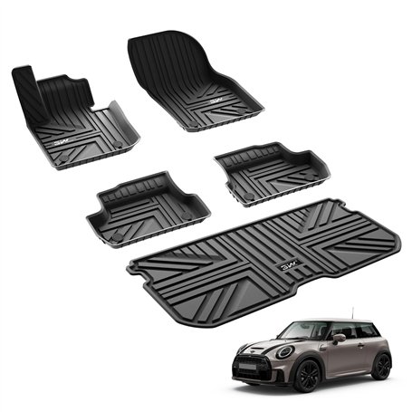 3W Kit de Tapis Voiture et Tapis Coffre pour Mini Hatch 3-Portes F56 2014-2023