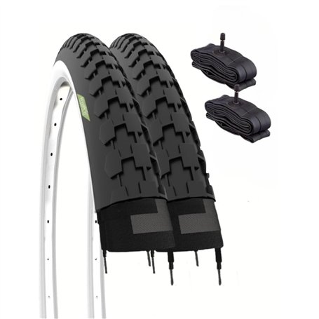 2 pneus 26 x 1 1/2 (40-584) + Chambres à air avec Valve Schrader pneus Blanc Noir en Caoutchouc pour vélo Vintage OLLANDE Roue