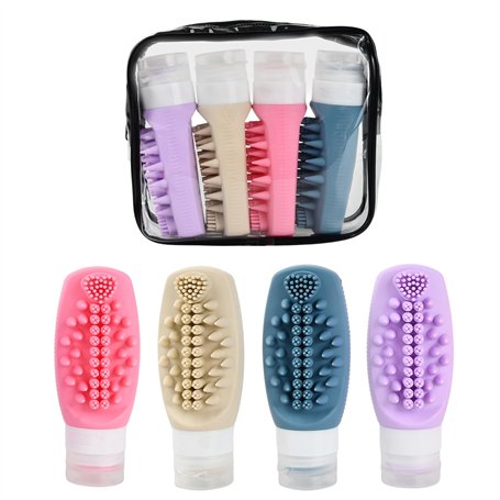 QINGZY Lot de 4 Flacons Voyage Silicone 90ml Rechargeables | Bouteilles Étanches à Remplir | Pour Shampoing