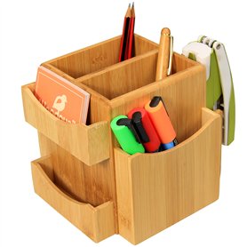 Woodquail Organiseur de Bureau Tournant, Boîte à Papeterie, Rangement de Bureau, Porte-Crayons Stylos Cartes de Visite, Fabriqué Woodquail Organiseur de Bureau Tournant