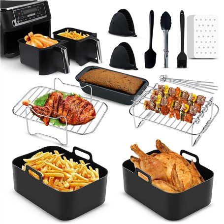 ONE Emporium Ensemble 11 Accessoires Ninja Air Fryer – Compatible avec Friteuses à Panier Double – Comprend Grilles