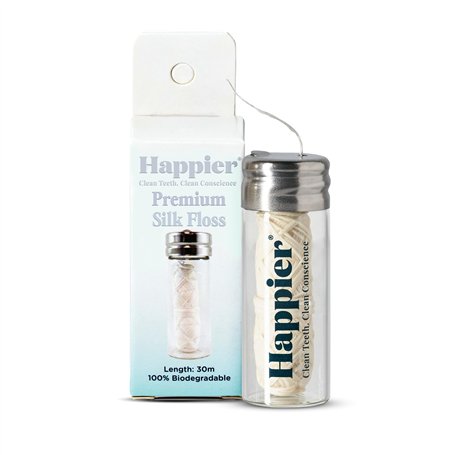 Happier Fil dentaire sans plastique biodégradable avec menthe claire et cire de candelila pour une saveur fraîche et une sensati