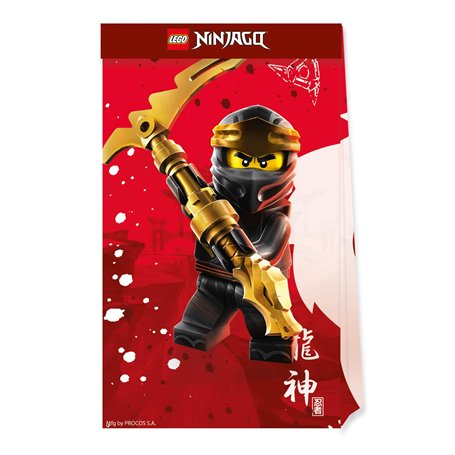Procos Folat - Sacs de fête en papier compostable Lego Ninjago - 4 pièces