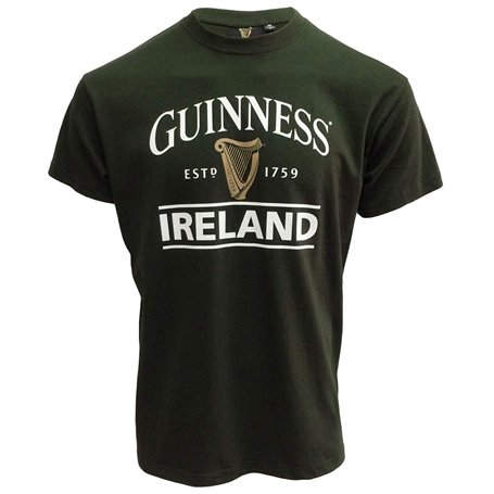 Bottle Green Guinness T-Shirt With Ireland EST. 1759 With Gold Harp Design