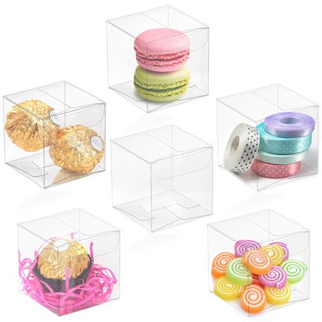 Winter Shore [Lot de 100] 5 cm Petite Boite Transparente Cadeau en Plastique - Boite Macarons Transparent Alimentaire - Boite Tr
