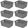Winter Shore Panier Rangement Plastique Gris (Lot de 6) - Paniers pour Étagères avec Poignées - Bac Rangement Salle de Bain