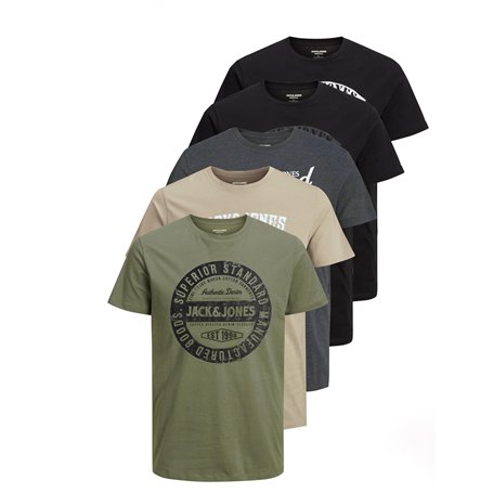 JACK & JONES JJECORP T-shirt pour homme avec imprimé dans un pack avantageux avec col rond