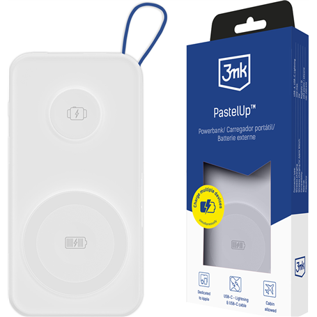Powerbank Pastel Up 10000mAh 2 ports USB A+C 22.5W Blanc 3MK