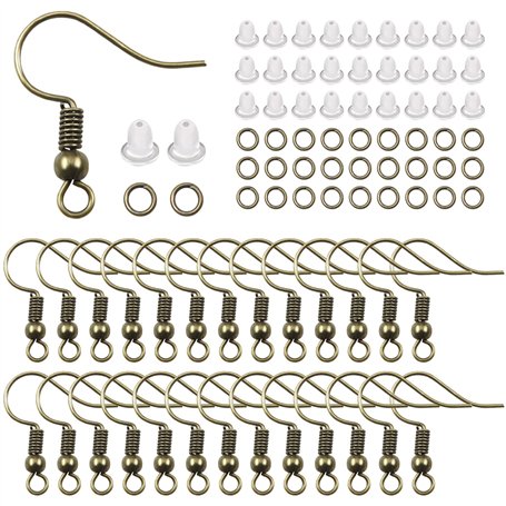 TOAOB 300pcs Crochet de Boucle d'oreille Hypoallergéniques en Bronze Antique 18mm avec Boule à Ressort et Anneaux de Saut 4mm et