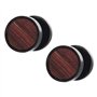 2 Noir Cercle Boucles d'oreilles avec Bois Homme Femme - Bouchon Jauge Faux Cheater Fake Gauges Plugs - Acier 1 Paire 01（-）