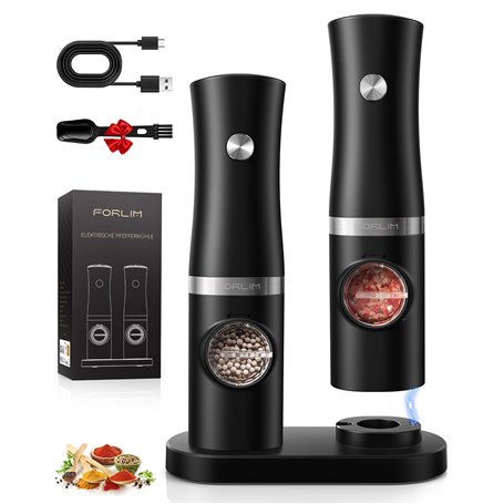 FORLIM Ensemble de moulin à poivre électrique avec base Rechargeable USB