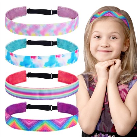 4pcs Bandeaux Ajustable Large Cheveux Fille Headband Serre Tête Élastique Extensibles Coloré Arc-en-ciel Dessin Animé en Tissu B
