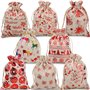 Qpout Paquet de 16 sachets métalliques de Noël en Toile de Jute avec Cordon de Serrage