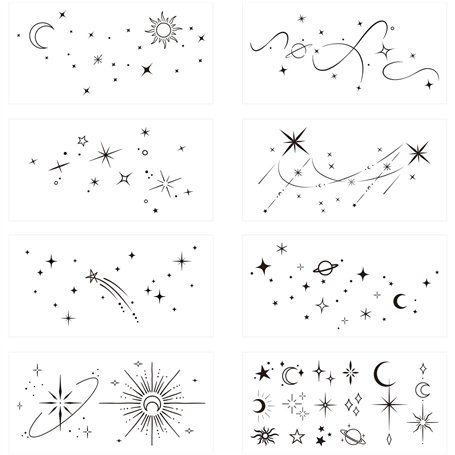 8 Feuilles Tatouages Temporaires Tatouages Semi-Permanents Lune Étoile Tatouage Imperméable Durée de 1-2 Semaines pour Femme Hom