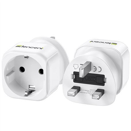 LENCENT 2X Adaptateur Prise Anglaise UK Angleterre France Adaptateur de Voyage Europe Francaise FR 2 Broches vers GB 3 Broches p