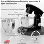 YASHE Robot Pâtissier 1500W, 4,5L + 5L Deux Bols en Acier Inoxydable, 10+P Vitesses, Tête Inclinable, Crochet à Pâte, Batteur &