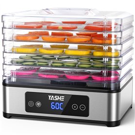 YASHE Déshydrateur Alimentaire, 5 Plateaux En Acier Inoxydable, Minuterie Et Température Réglables, Flux D'Air À 360°, Sans BPA, YASHE Déshydrateur Alimentaire