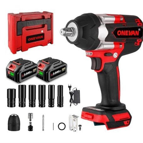 ONEVAN Clé à chocs sans fil 1000NM avec 2 batteries 3.0Ah