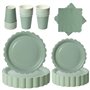 PYAILI Anniversaire Vaisselle de fete 96 Pièces Vert Party Assiettes en Papier Set Assiettes de Fête Papier Tasses Serviettesr