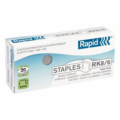 Rapid 24873700 Boîte de 5000 Agrafes RK8/6 mm Galva