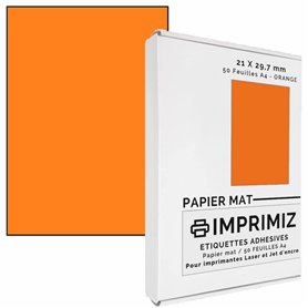 50 Feuilles Adhésives ORANGE - 210 X 297 mm - Mat - pour imprimantes Laser et Jet d'encre - 50 planches A4 autocollantes 50 Feuilles Adhésives ORANGE - 210 X 297 mm - Mat - pour imprimantes Laser et Jet d'encre - 50 planches A4 autocollantes