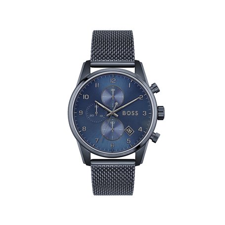 BOSS Montre Chronographe à Quartz pour Homme Collection SKYMASTER avec Bracelet Milanais en Acier Inoxydable Bleu - 1513836