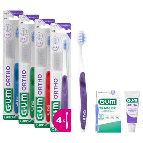 GUM Brosse à dents Ortho | Tête compacte avec poils souples en forme de V | Pour nettoyer les supports et les fils | Poignée ant