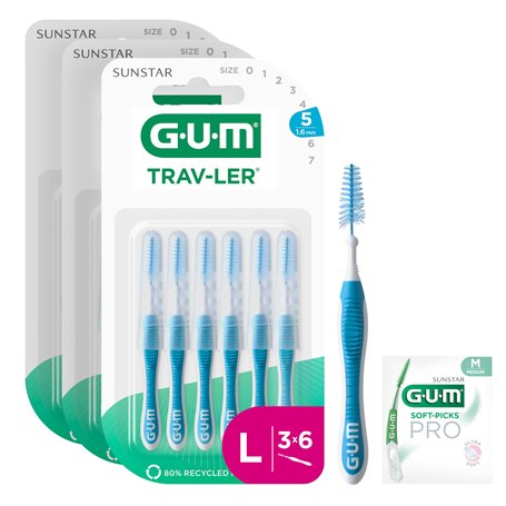 GUM TRAV-LER brossettes interdentaires | nettoyage en profondeur entre les dents | manche pliable | élimination de la plaque den