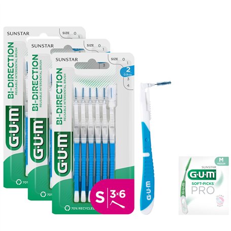 GUM BI-DIRECTION Brossettes interdentaires orientables en 2 positions | Positionnement à 90° | Nettoyage des dents et éliminatio