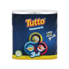 Tutto Pannocarta 3 en 1, 2 Rouleaux de Papier Polyvalents, 1 Voile, 48 déchirures, Extra Absorbant, Lavable et réutilisable Plus Tutto Pannocarta 3 en 1