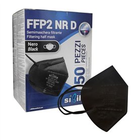 Sibilla Masques FFP2 NR D (certification dolomite) CE 0465 Fabriqué en Italie 50 pcs Noir | faciaux légers et confortables à 5 c