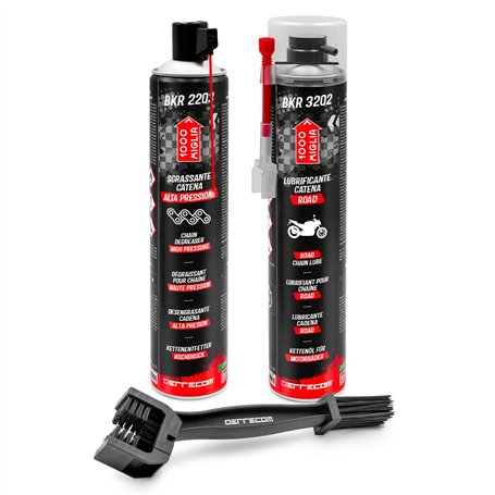 ERRECOM 1000 Miglia Clean&Lube Kit Chaîne Moto Road ; Comprend Dégraissant Chaîne Cylindre Haute Pression 750mL + Lubrifiant Cha