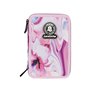 Invicta Trousse Scolaire 3 Zip Fantaisie, Rose et Violet, Triple Compartiment Complet avec Stylets, Crayons et marqueurs, Access