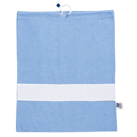 Filet - Sac maternelle à carreaux Vichy teint en fil Bleu Ciel |Bande en toile Aida personnalisable | Taille 42 x 34 cm | Fabriq