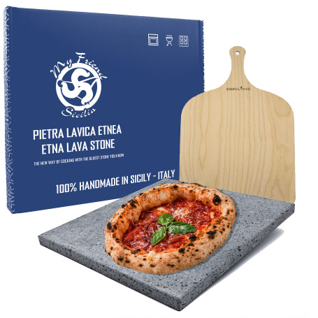 Kit Pizza en Pierre de lave Etna - plaque réfractaire en pierre de lave de l’Etna pour pizza et pain