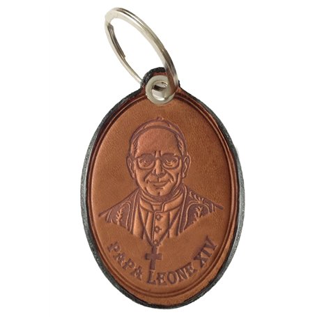 Porte-clés en Cuir Véritable Papa Leone XIV avec Sceau Papal