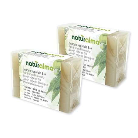 Savon artisanal végétal TEA TREE ET HUILE DE NEEM Bio 2 X 100g Naturalma processus de traitement à basse température végétalien