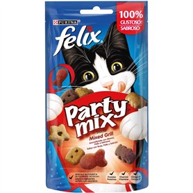 Purina Felix Party Mix Snack Chat Mixed Grill avec Boeuf, Poulet et Saumon, 8 boîtes de 60 g Purina Felix Party Mix Snack Chat Mixed Grill avec Boeuf