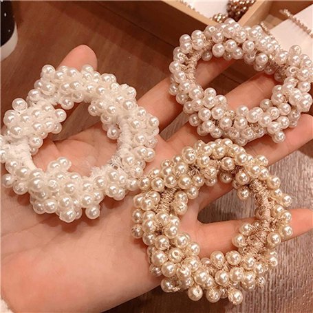 Runmi Lot de 3 chouchous à cheveux avec perles pour queue de cheval - Accessoires pour femmes et filles