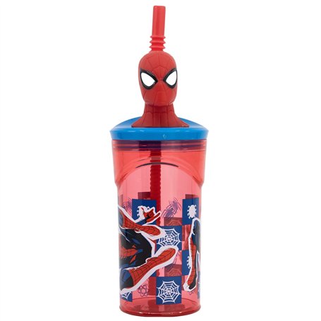 GOBELET RÉUTILISABLE POUR ENFANTS EN PLASTIQUE SANS BPA 430 ML AVEC FIGURINE 3D SUR LE COUVERCLE | SPIDERMAN MIDNIGHT FLYER