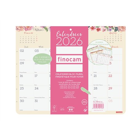 Finocam – Calendrier magnétique 2026 1 Mois par page Janvier – Décembre 2026 (12 mois) | Calendrier 2026 pour noter | Planificat