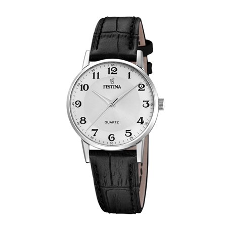 Montre FESTINA pour Femme F20691/1 Classics Boîtier en Acier Inoxydable Gris Bracelet en Cuir Noir