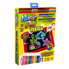 Magic Pad XL Tablette magique 50% plus grande avec 12 marqueurs néon et 8 effets de lumière brillante. Magic Pad XL Tablette magique 50% plus grande avec 12 marqueurs néon et 8 effets de lumière brillante.