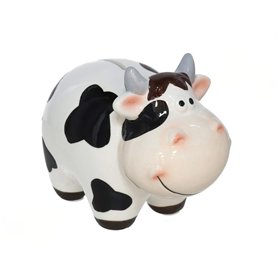 Tirelire décorative en céramique en forme de vache, blanc et noir, 10 x 15 x 12 cm Tirelire décorative en céramique en forme de vache