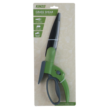 Kinzo Cisaille à gazon rotative à 360 ° – Ciseaux à gazon manuels avec verrouillage de sécurité