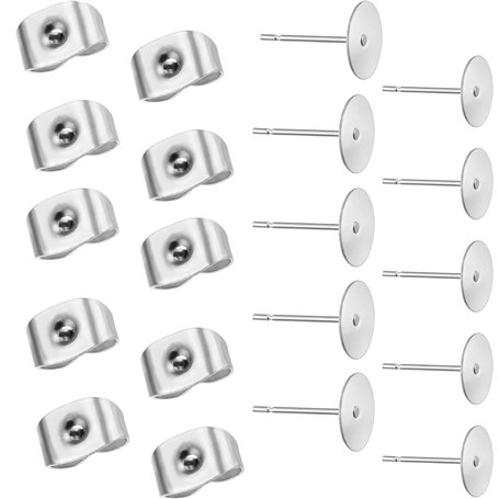 200pcs (100 paires) Boucles d'oreilles Clous en Acier Inoxydable Boucle d'oreille Flat Pad (2 Tailles) avec 200 Pièces Dos de Bo