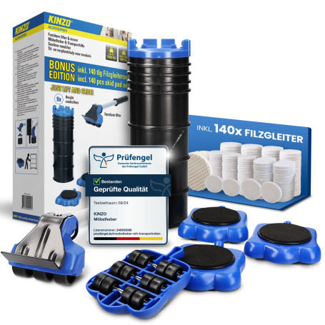 KINZO Easy Furniture Mover Lot de 4 roulettes pour meubles et 140 patins en feutre bonus Charge totale 1200 kg 300 kg par roulet