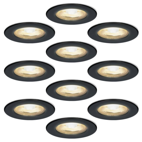 HOFTRONIC - 10x Nola LED Spot encastrable 68 mm Noir - IP65 étanche pour salle de bain