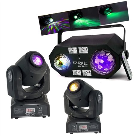 Party Light & Sound - Pack 3 Jeux de lumière - 2 Lyres PARTY-SPOT DMX Gobos 10W - 1 Jeu de Lumière "4en1" Astro Strobo Lumière n