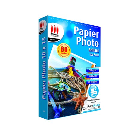 Papier Photo 10 x 15 cm Brillant - Eco Pack 80 Feuilles Papier Photo Brillant